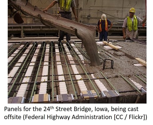 Concrete panels for 24th Street Bridge being prefabricated offsite.