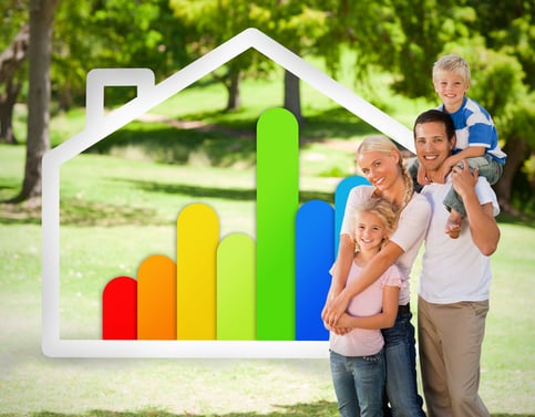 Happy family near to an energy effiecient house illustration in the park-1