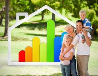 Happy family near to an energy efficient house illustration in the park