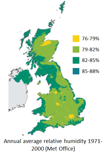 Humidity map of the United Kingdom